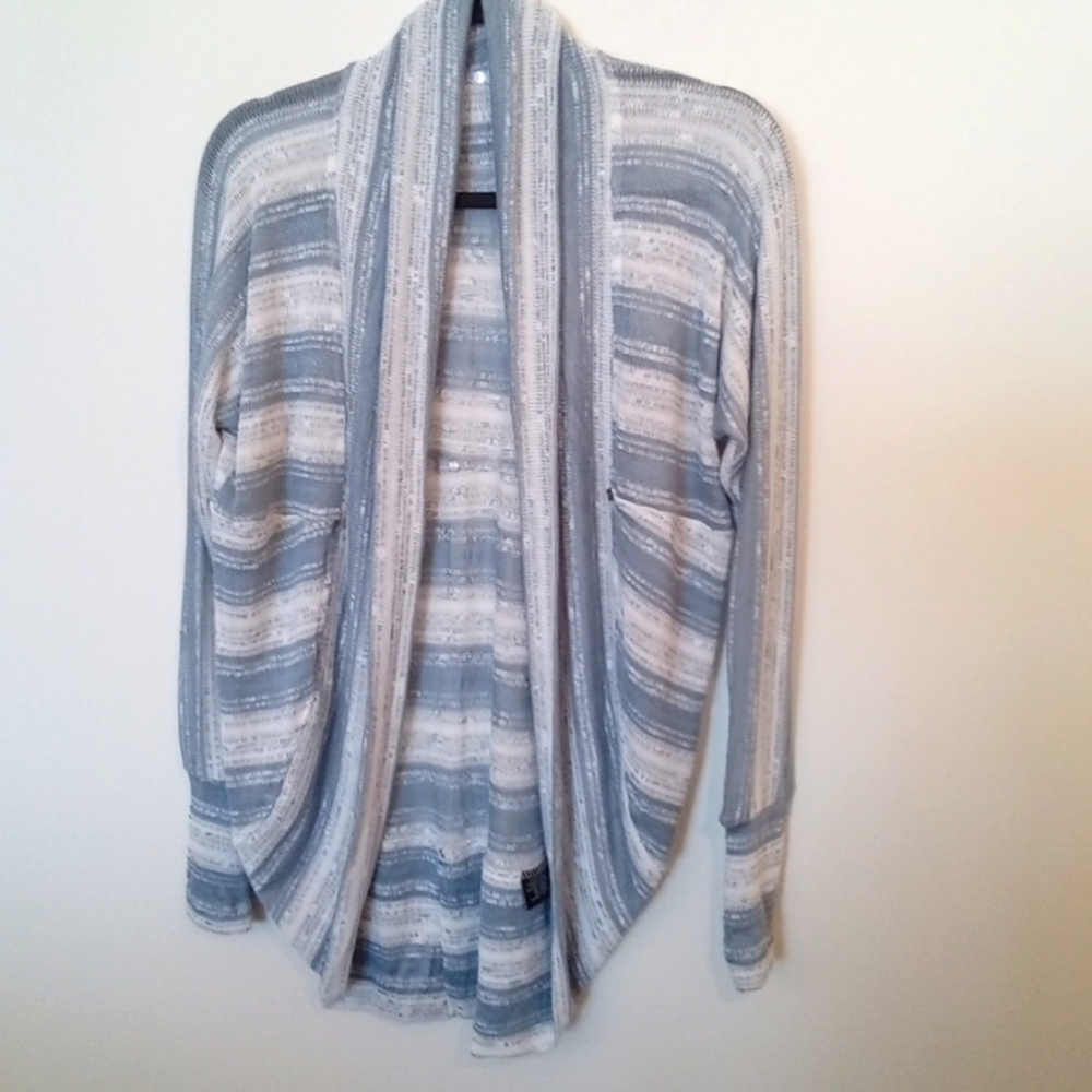 Vintage Women's Long Sleeve Blue & White Marled Knit Cardigan Medium